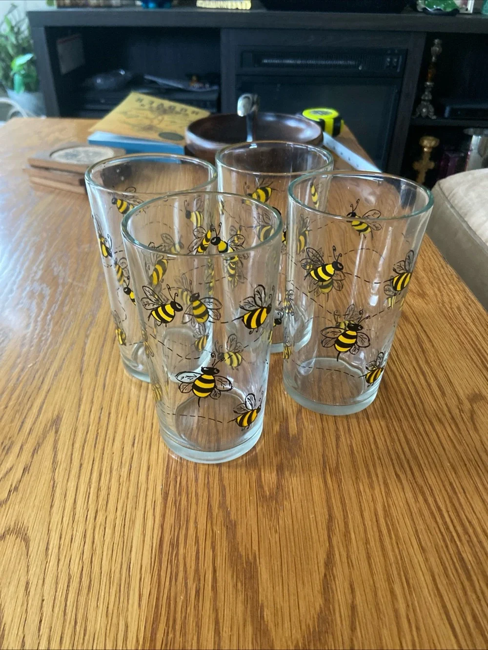 4 Vintage Bumblebee Patterned 14 Oz Drinking Glasses
